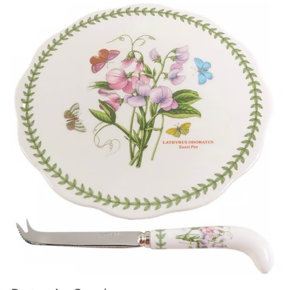 Portmeirion Cheese Plate & Knife Set - Botanic Garden.  NWT.